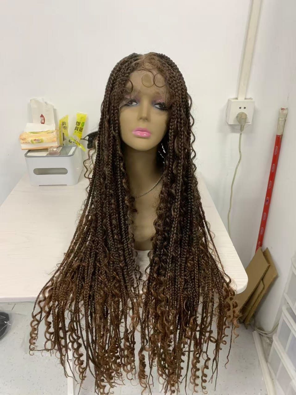 360'' HD Full Lace Knotless Boho Box Braid Wig with Curls