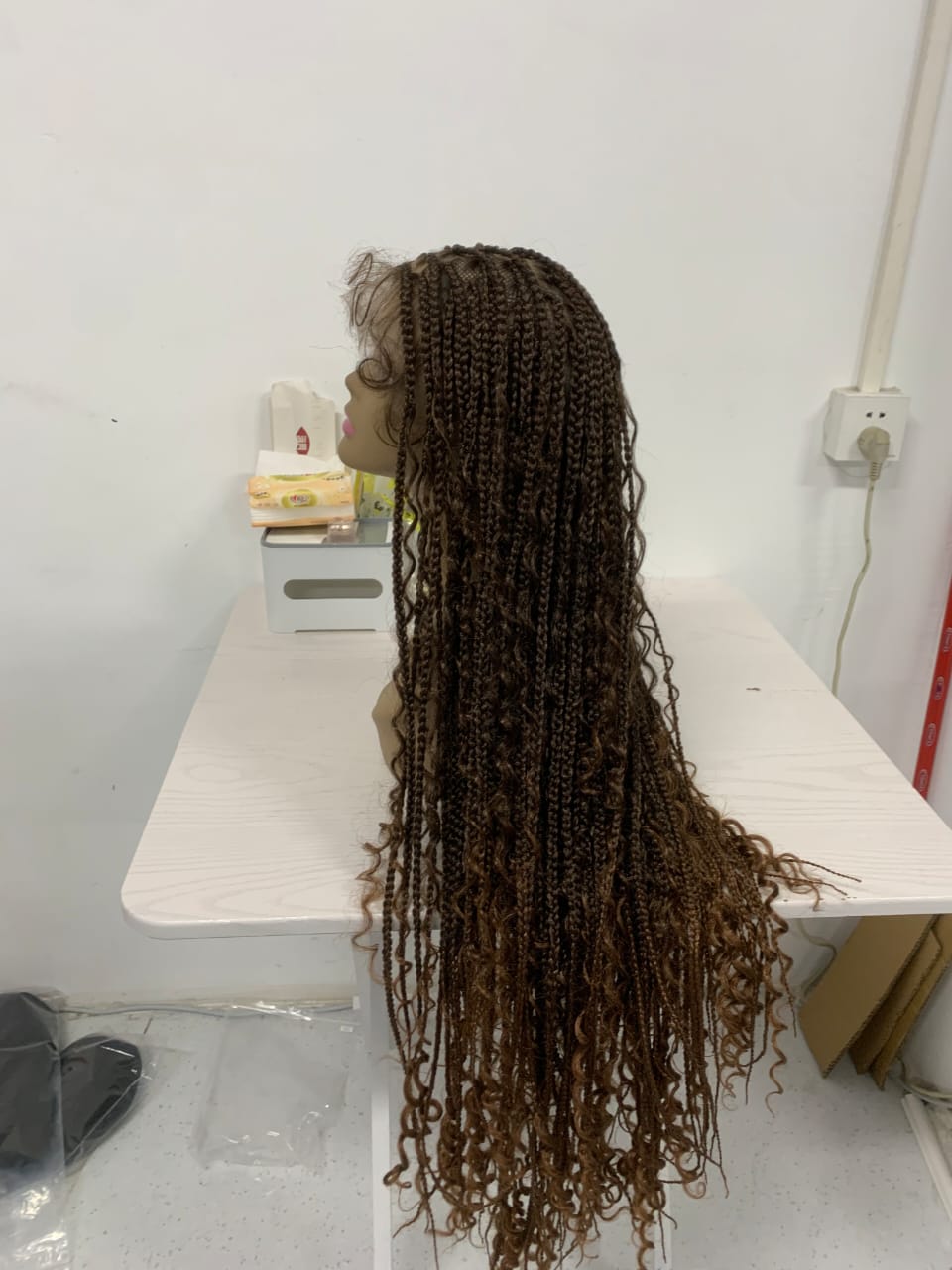 360'' HD Full Lace Knotless Boho Box Braid Wig with Curls