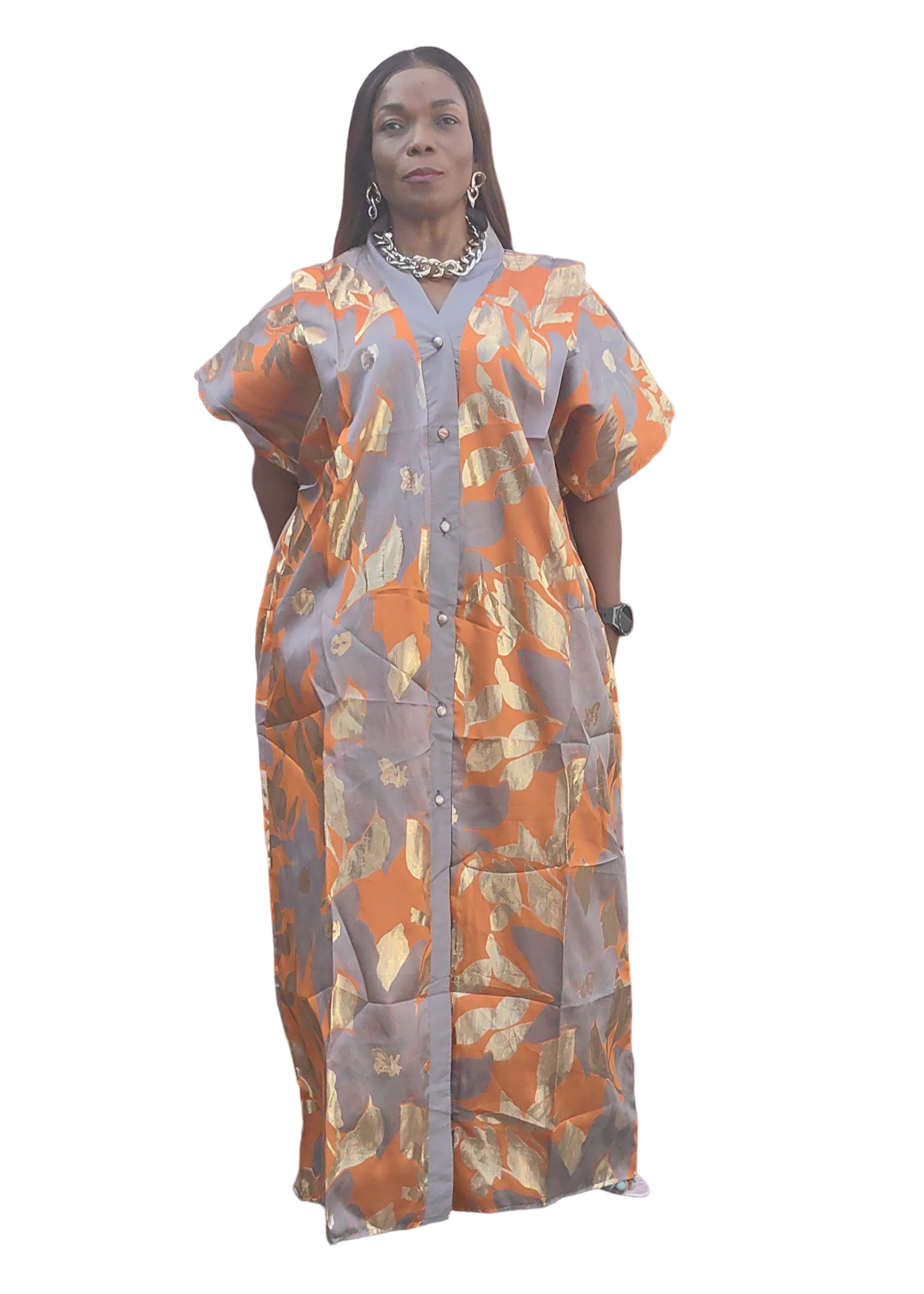 The Loveth Damask Kimono Dress - Orange & Gold Floral – Royalty The Loveth Damask Kimono Dress - Orange & Gold Floral – Royalty