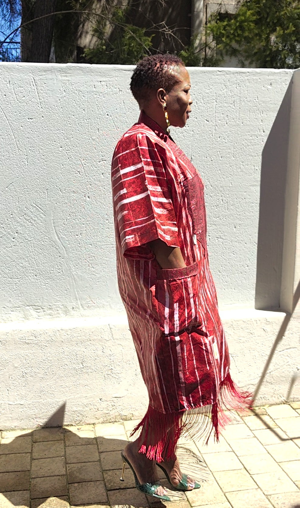 Aretha Rich Aunty Midi Fringes Dress - Red