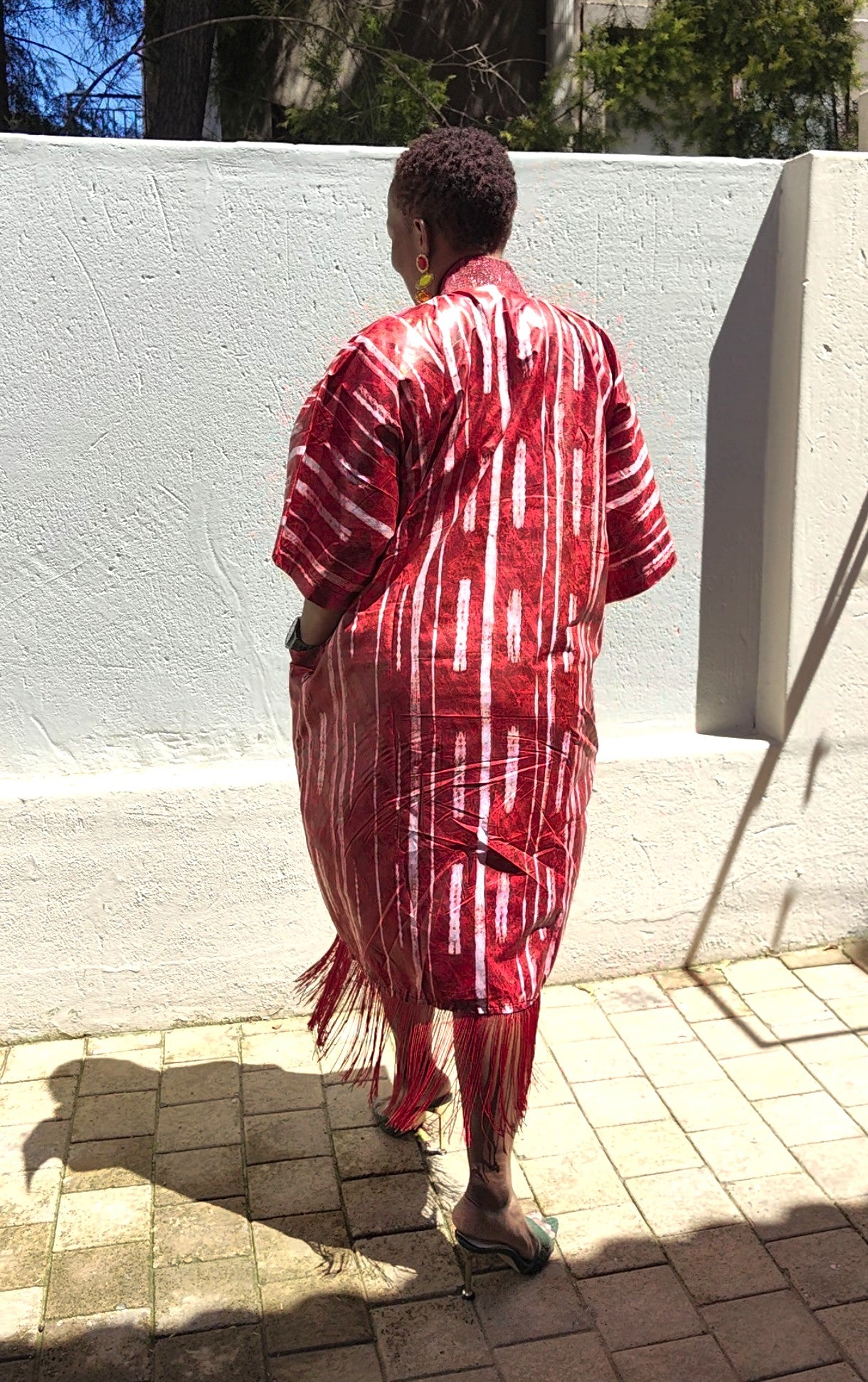 Aretha Rich Aunty Midi Fringes Dress - Red