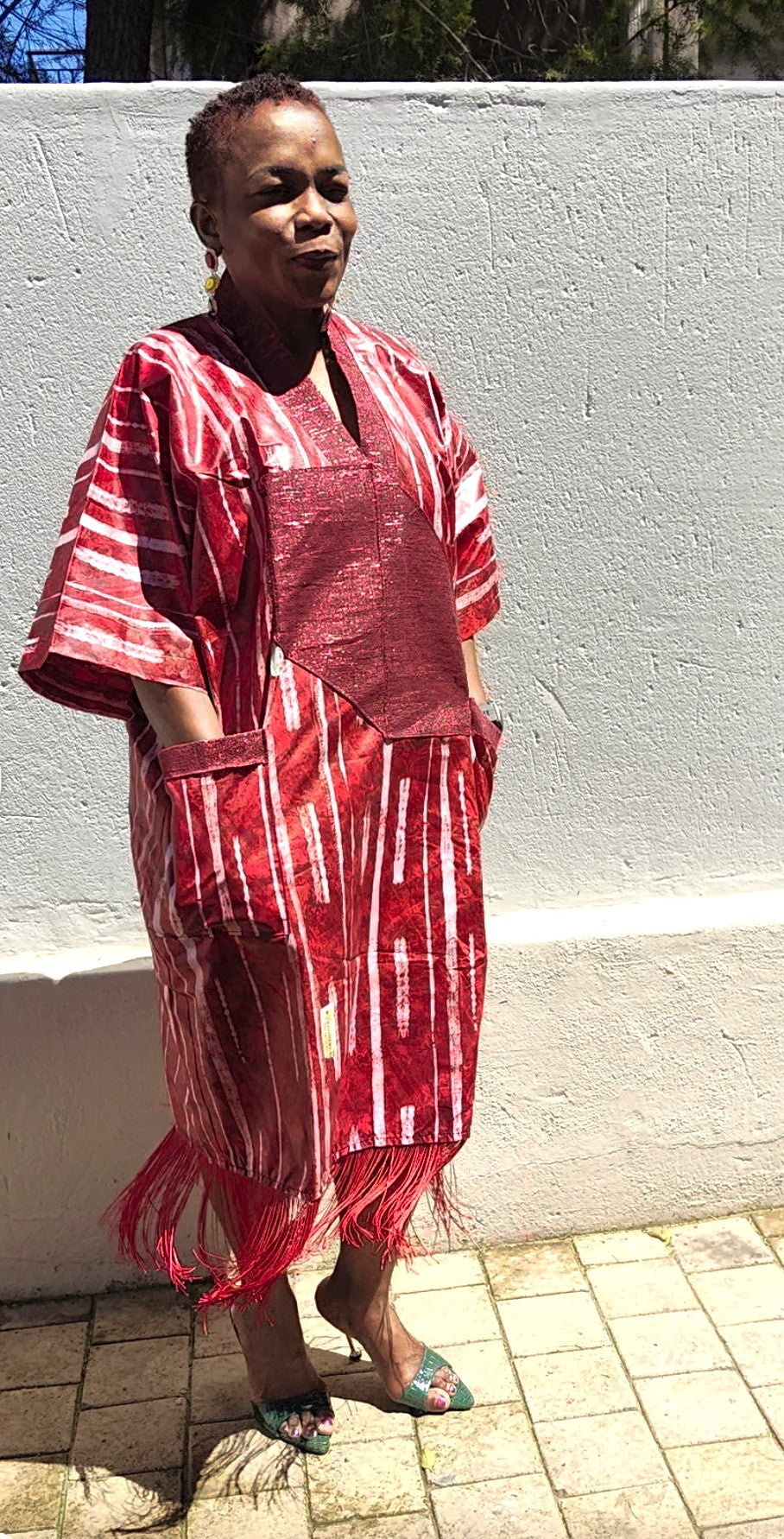 Aretha Rich Aunty Midi Fringes Dress - Red