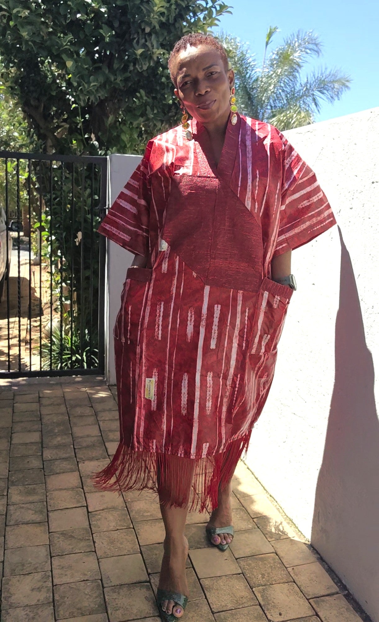 Aretha Rich Aunty Midi Fringes Dress - Red