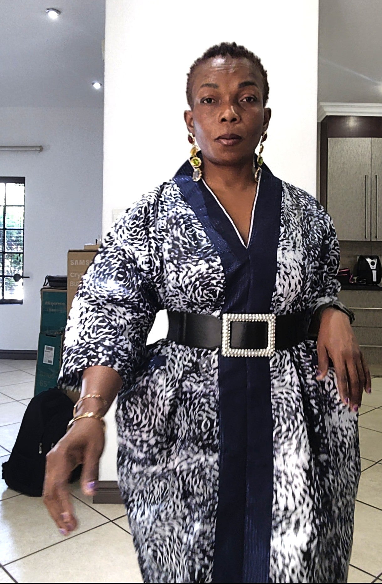 Tracy Rich Aunty Maxi Dress - Navy Blue & White