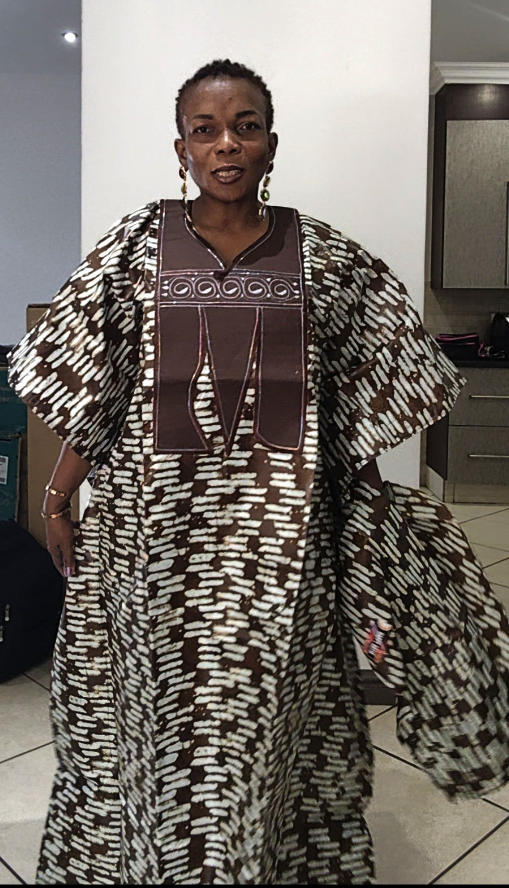 Bulelwa Rich Aunty Maxi Boubou Dress - Brown & Light Blue