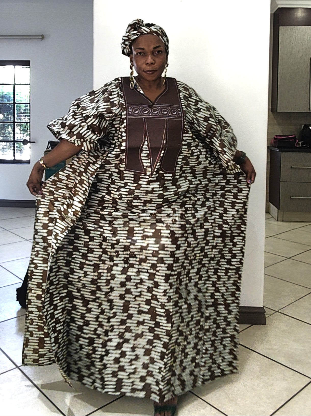 Bulelwa Rich Aunty Maxi Boubou Dress - Brown & Light Blue