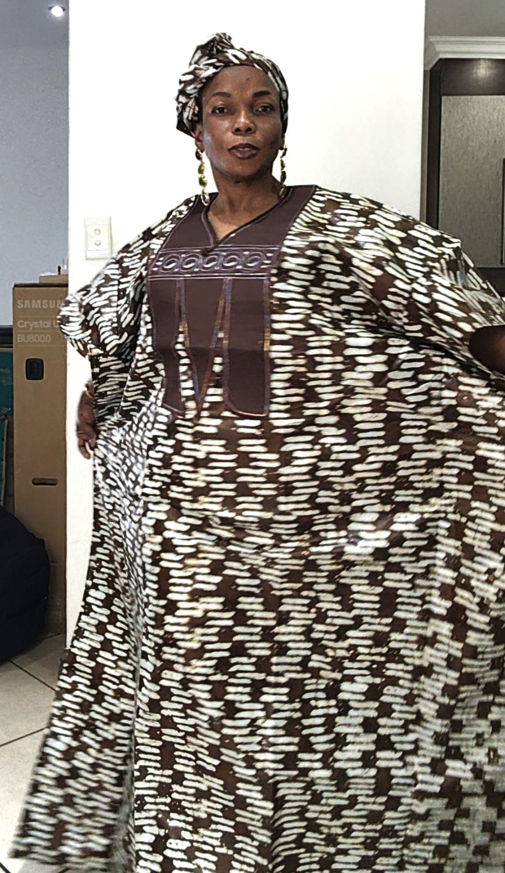 Bulelwa Rich Aunty Maxi Boubou Dress - Brown & Light Blue