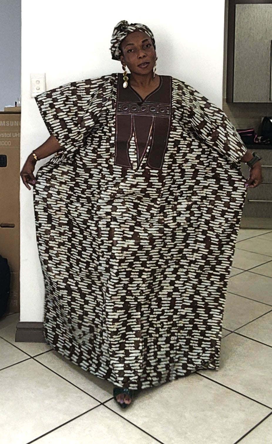 Bulelwa Rich Aunty Maxi Boubou Dress - Brown & Light Blue