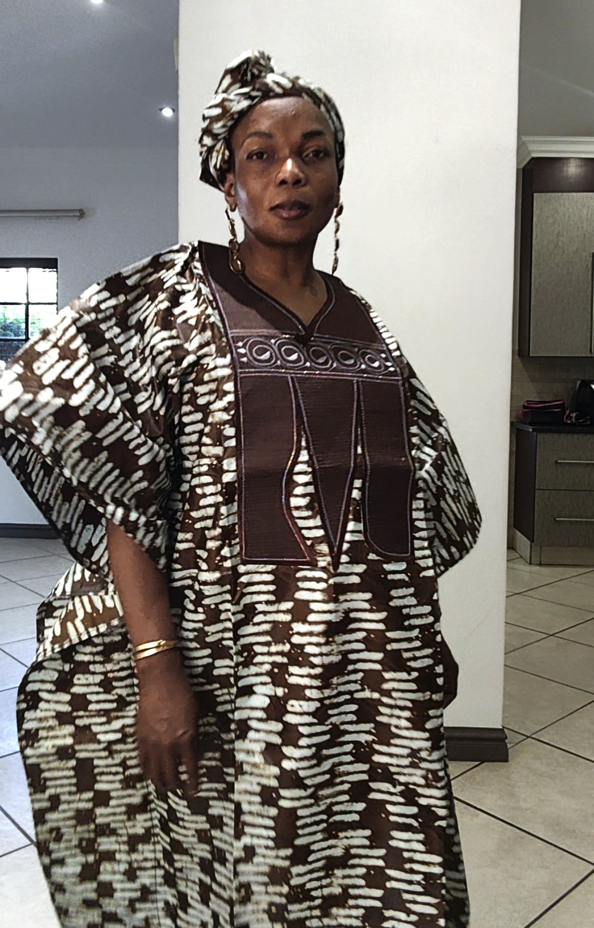 Bulelwa Rich Aunty Maxi Boubou Dress - Brown & Light Blue