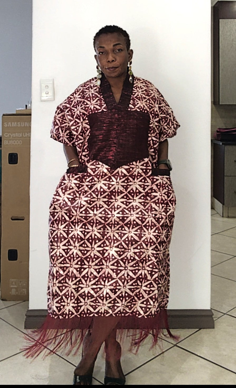 Aretha Rich Aunty Midi Fringes Dress - Wine