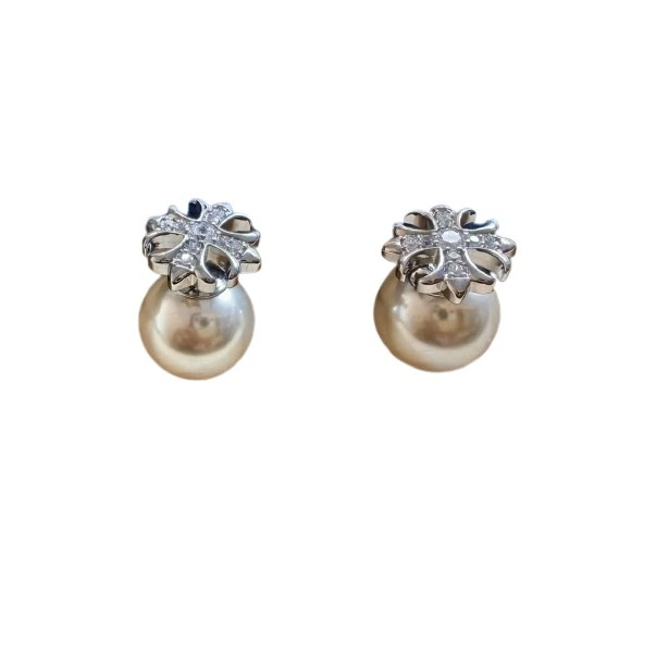 Double Pearl Silver Stud Earrings - Cross