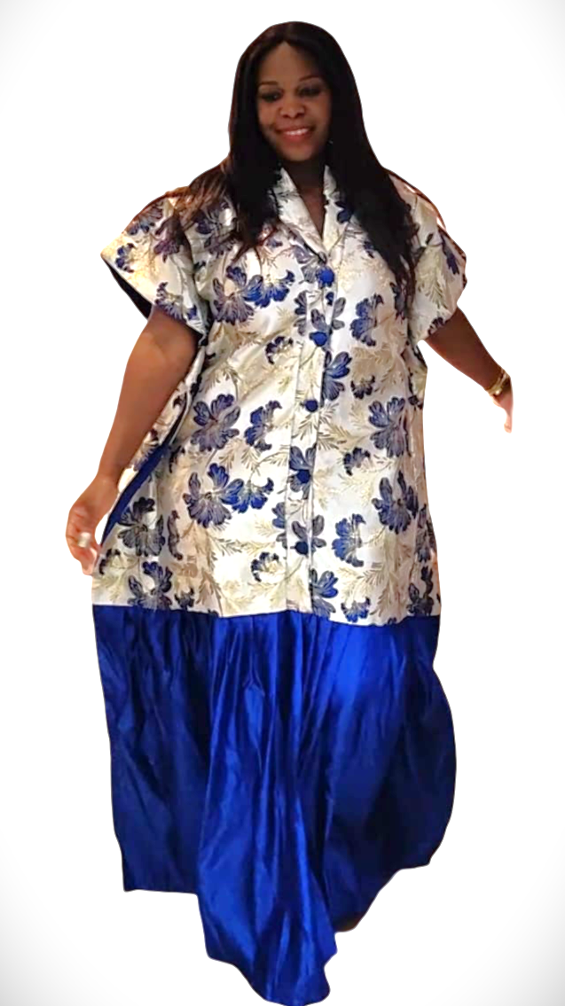 The Queen Tiara Maxi Kaftan Dress - Blue & Gold