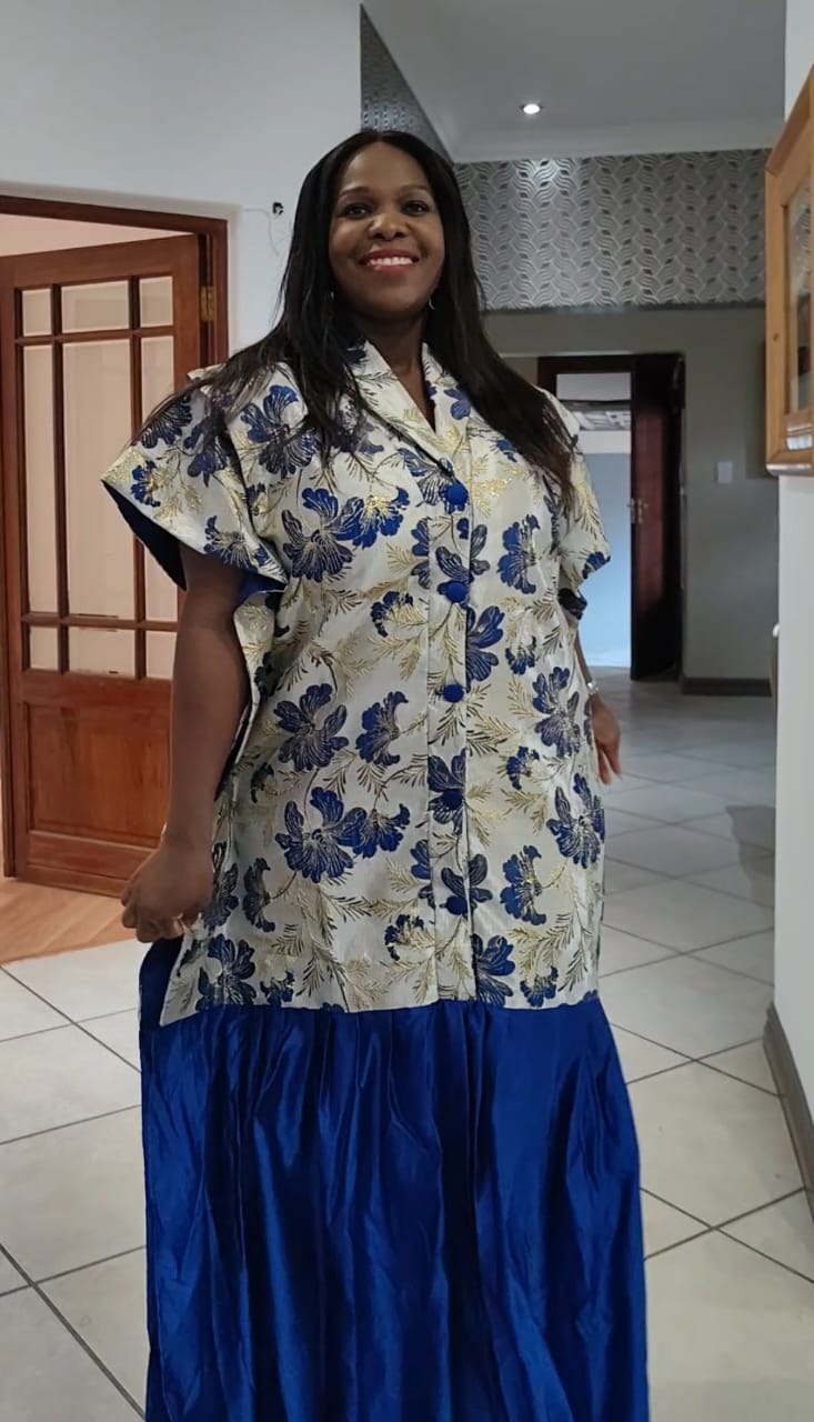 The Queen Tiara Maxi Kaftan Dress - Blue & Gold