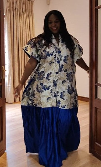 The Queen Tiara Maxi Kaftan Dress - Blue & Gold