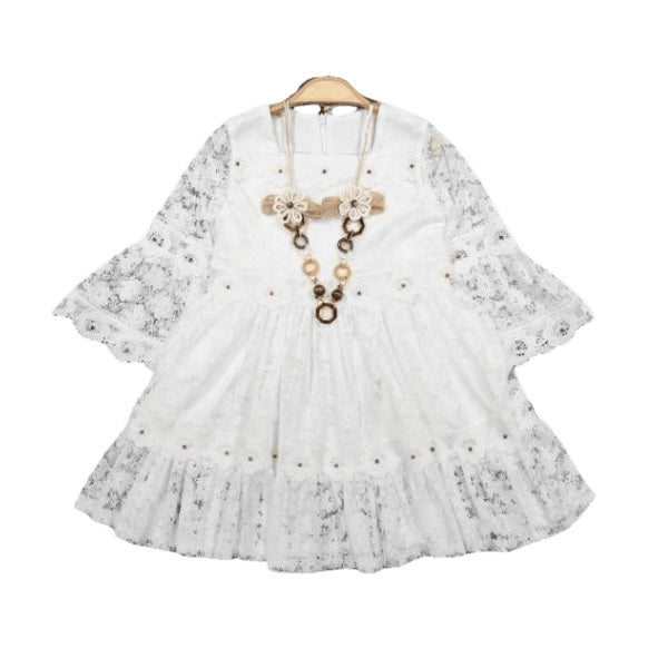 Elbise Girls Lacey Party Dress with Neckpiece