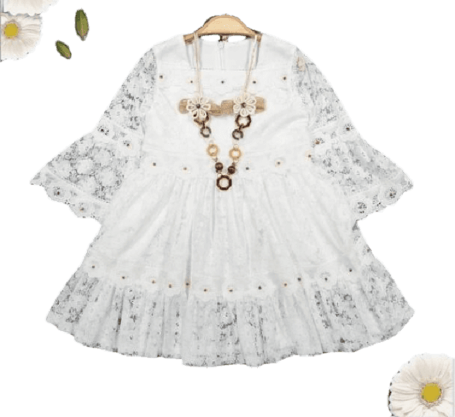 Elbise Girls Lacey Party Dress with Neckpiece