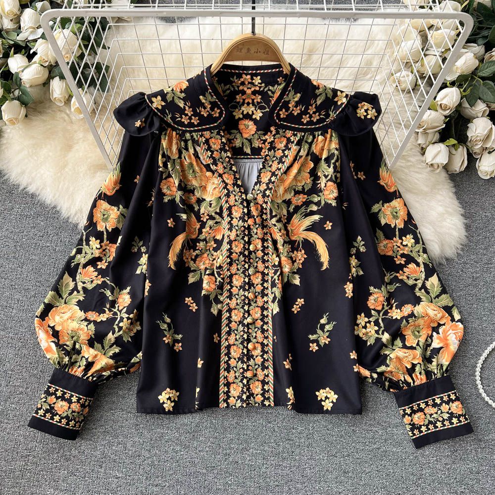 Zena Floral Blouse & Short Set - Black