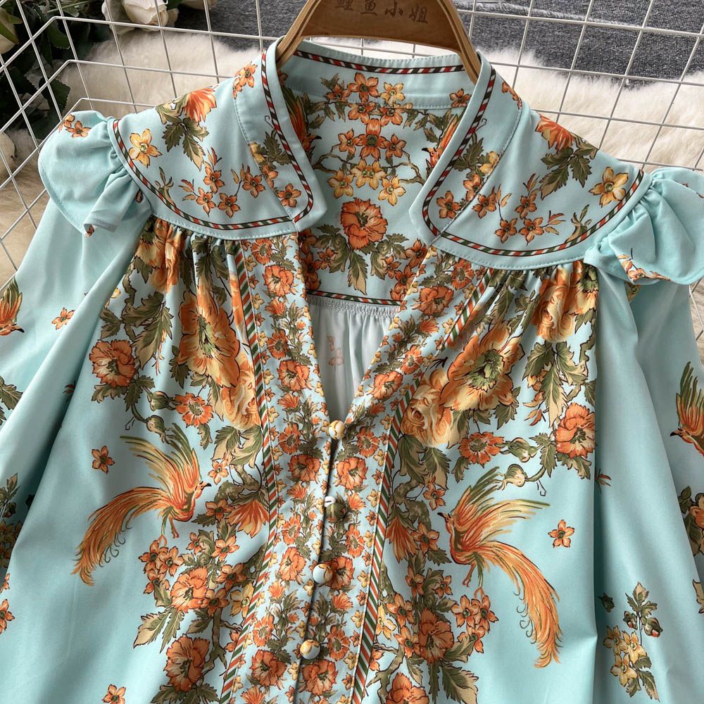Zena Floral Blouse & Short Set - Blue