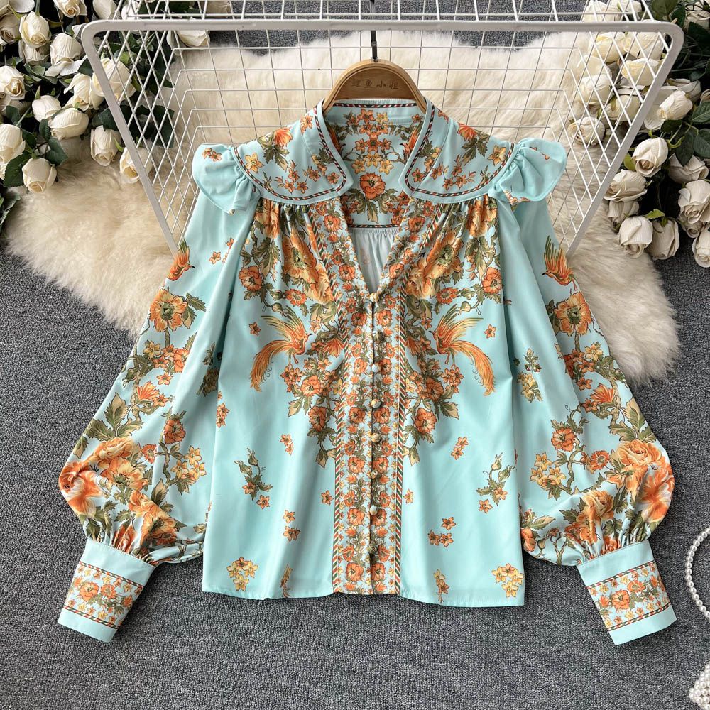 Zena Floral Blouse & Short Set - Blue