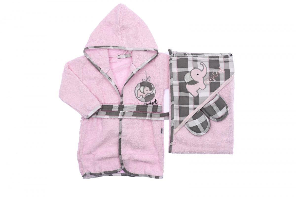 Checkered Cotton Fleece Bathrobe Set (Babies)
