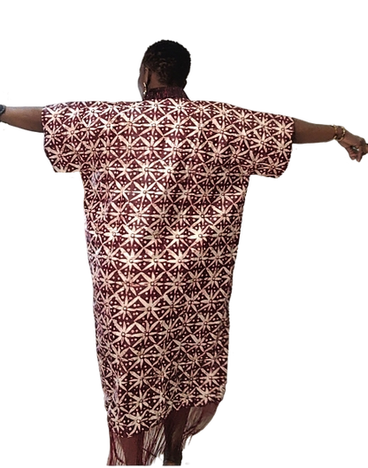 Aretha Rich Aunty Midi Fringes Dress - Wine