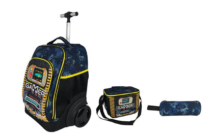 Gamer 3-in-1 Trolley Backpack School Bag Set