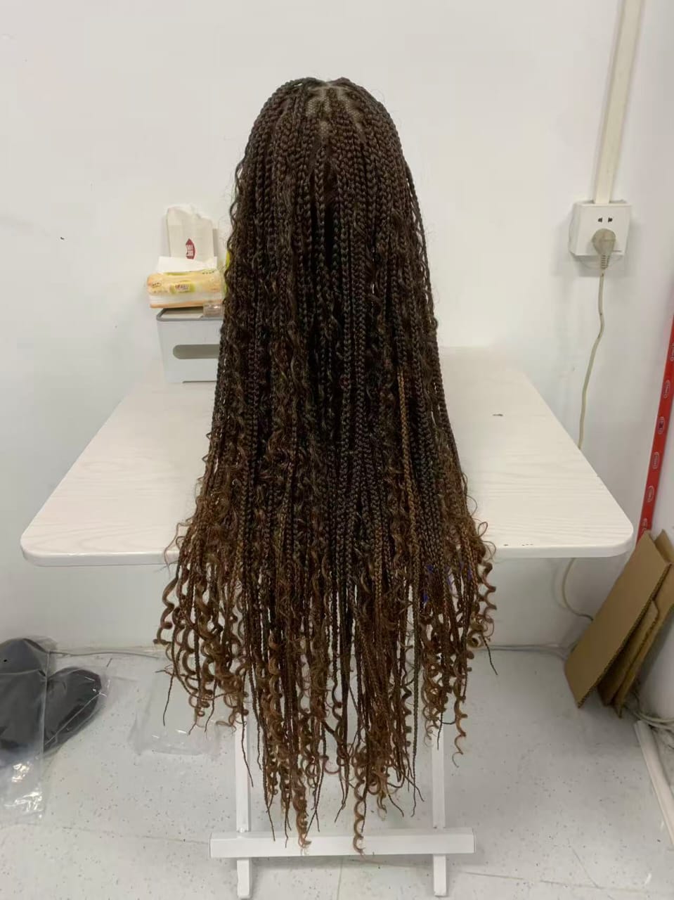 360'' HD Full Lace Knotless Boho Box Braid Wig with Curls
