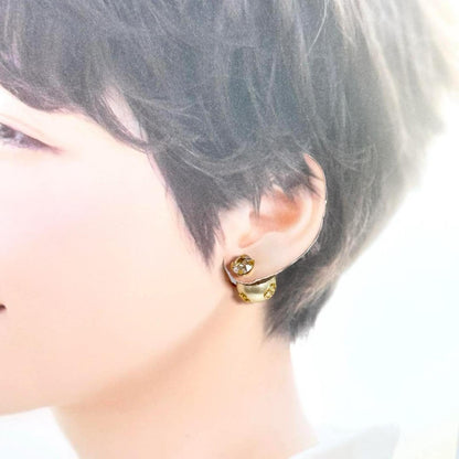 Double Pearl Golden Studs Earrings - Cross