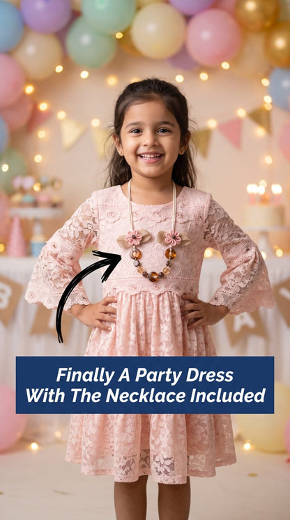 Elbise Girls Lacey Party Dress with Neckpiece