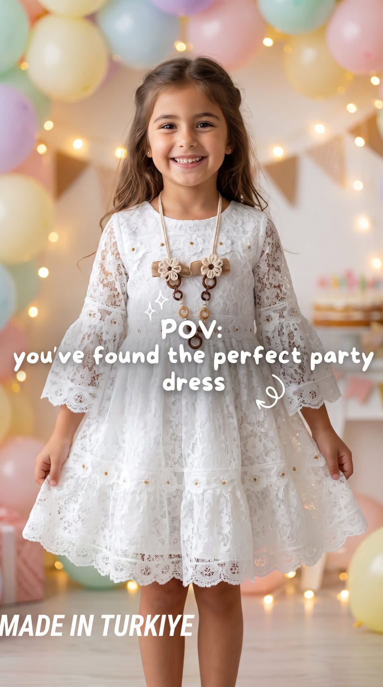 Elbise Girls Lacey Party Dress with Neckpiece