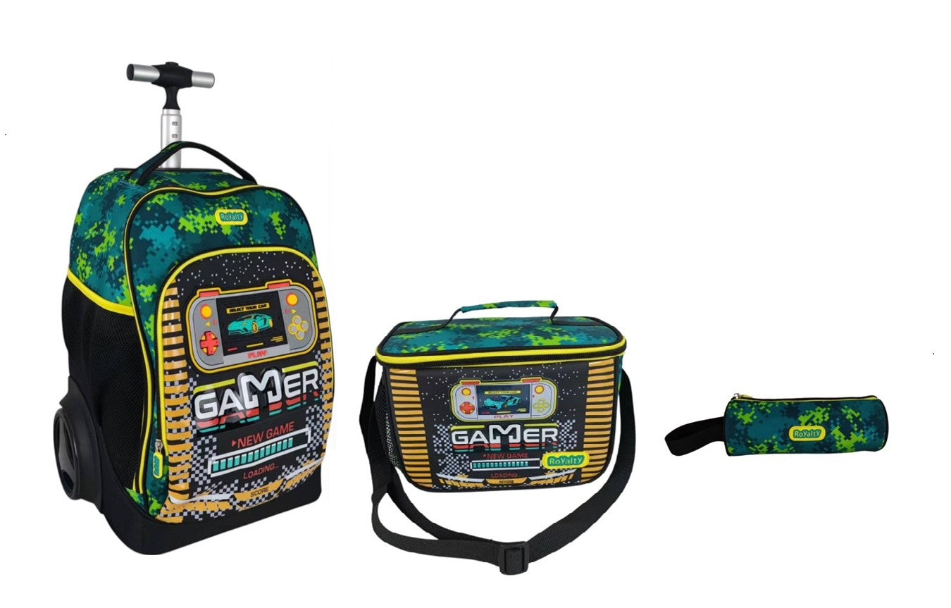 Gamer 3-in-1 Trolley Backpack School Bag Set