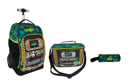 Gamer 3-in-1 Trolley Backpack School Bag Set