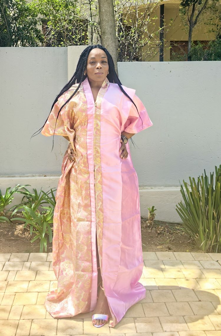 Zintle Damask Kimono Plain & pattern Dress - Pink & Gold Floral