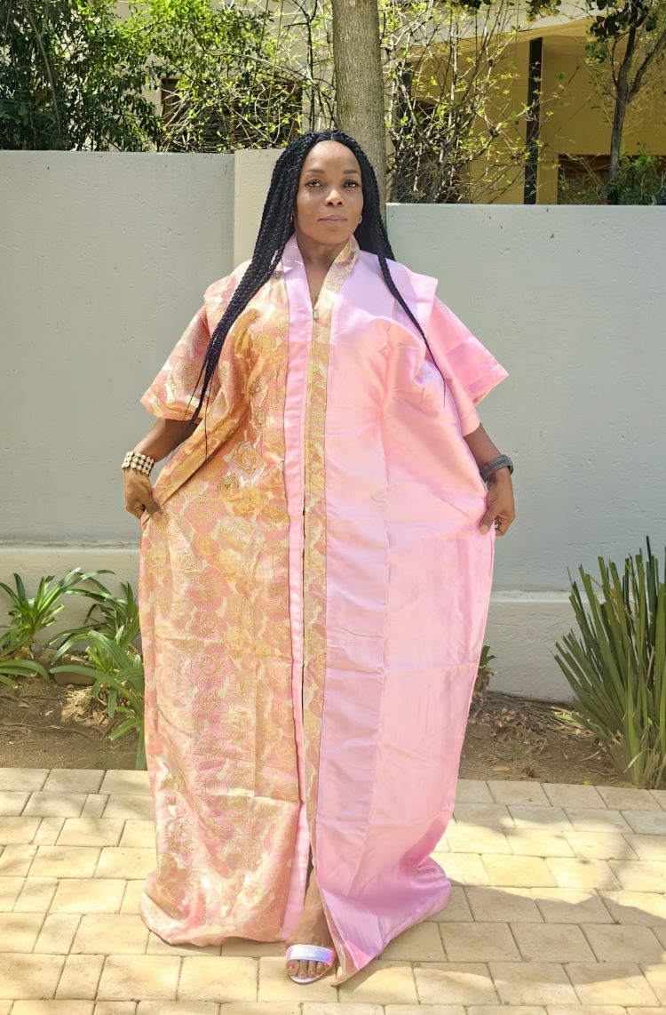 Zintle Damask Kimono Plain & pattern Dress - Pink & Gold Floral