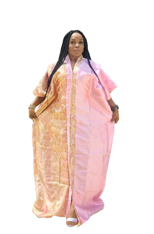 Zintle Damask Kimono Plain & pattern Dress - Pink & Gold Floral