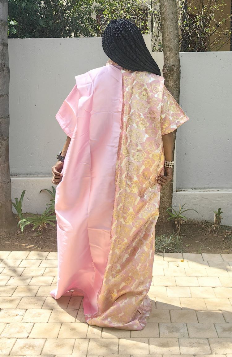 Zintle Damask Kimono Plain & pattern Dress - Pink & Gold Floral