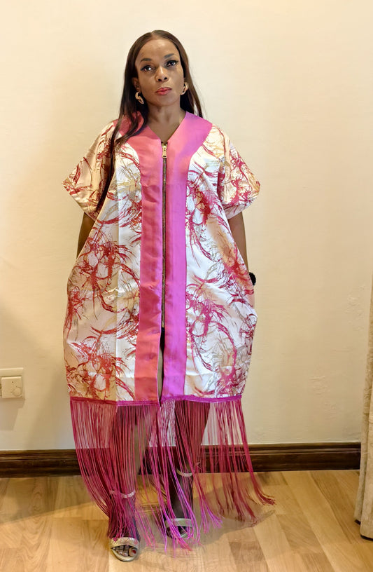 The Madame Slay Tassel Dress  - Pink & Gold Floral