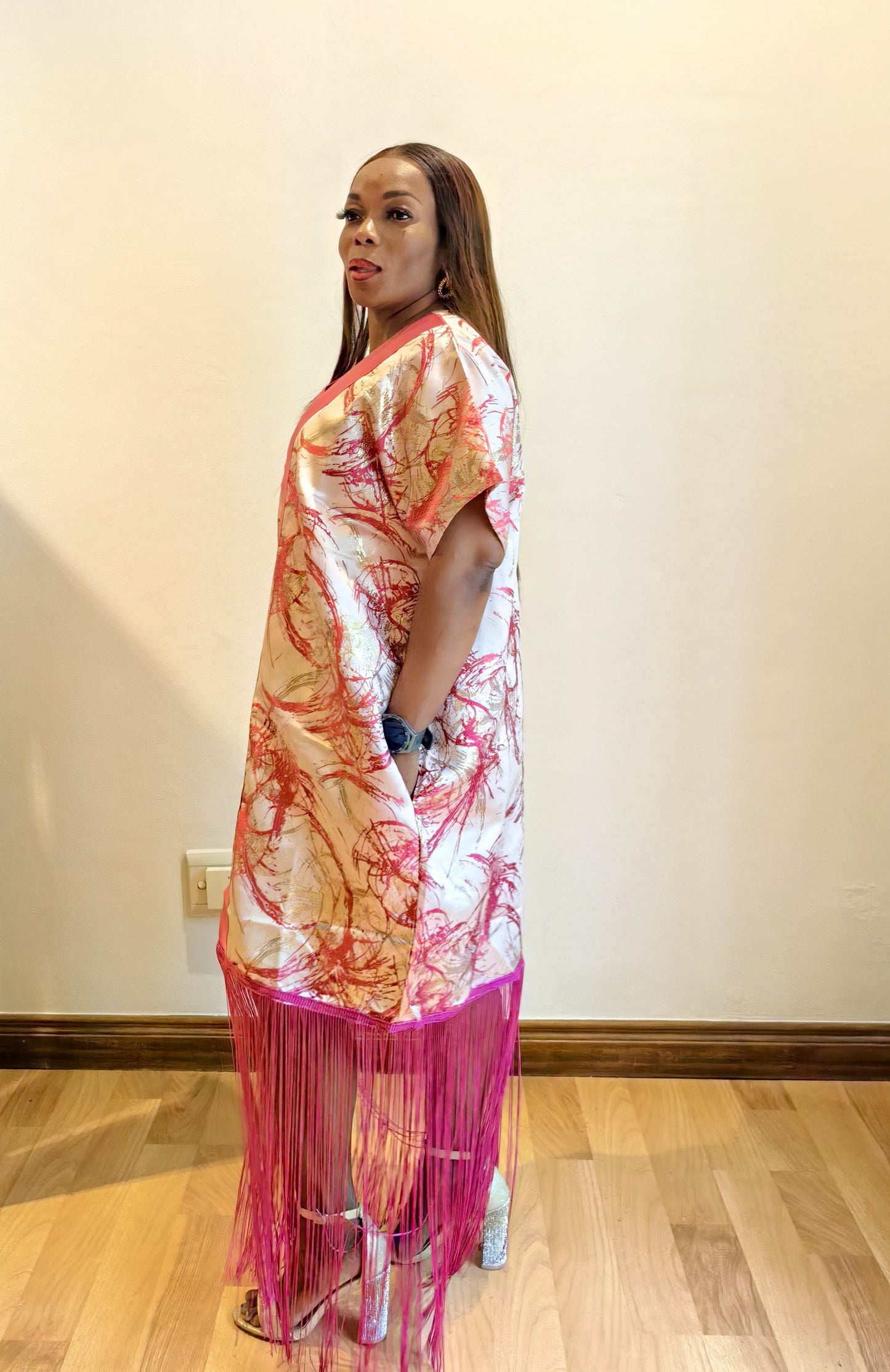 The Madame Slay Tassel Dress  - Pink & Gold Floral