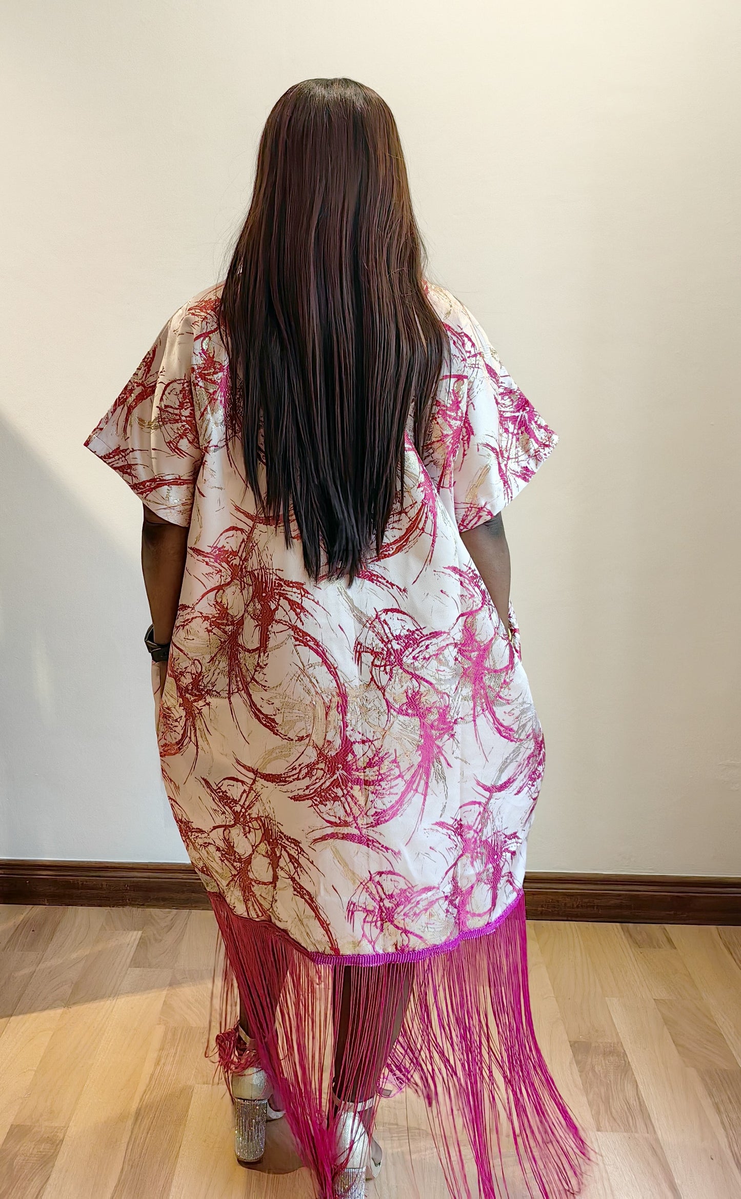 The Madame Slay Tassel Dress  - Pink & Gold Floral
