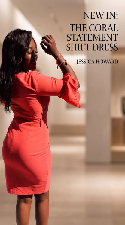 Jessica Howard Coral Shift Dress with Bells Sleeves