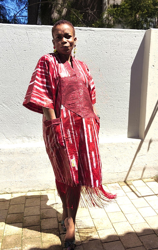 Aretha Rich Aunty Midi Fringes Dress - Red