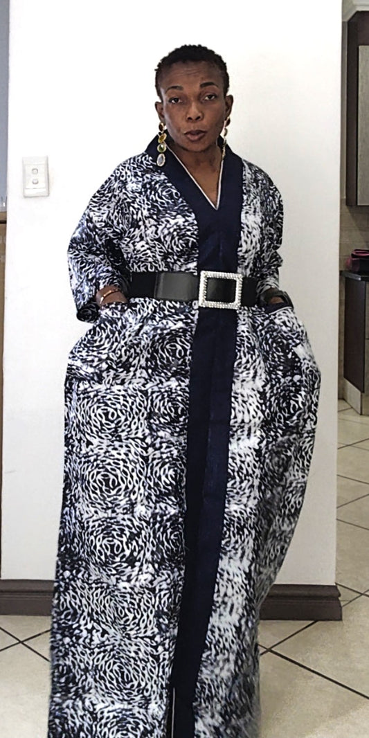 Tracy Rich Aunty Maxi Dress - Navy Blue & White
