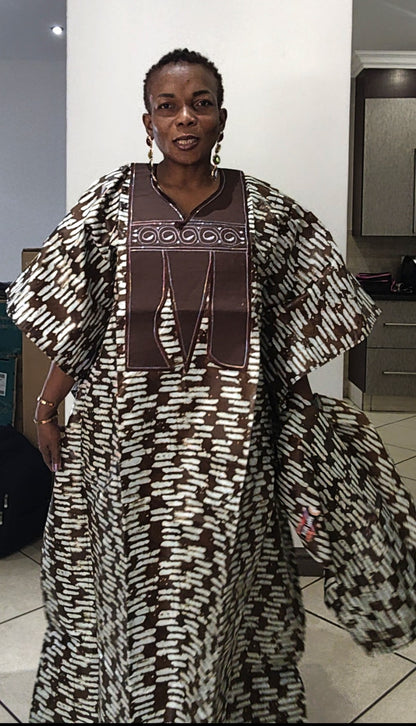Bulelwa Rich Aunty Maxi Boubou Dress - Brown & Light Blue
