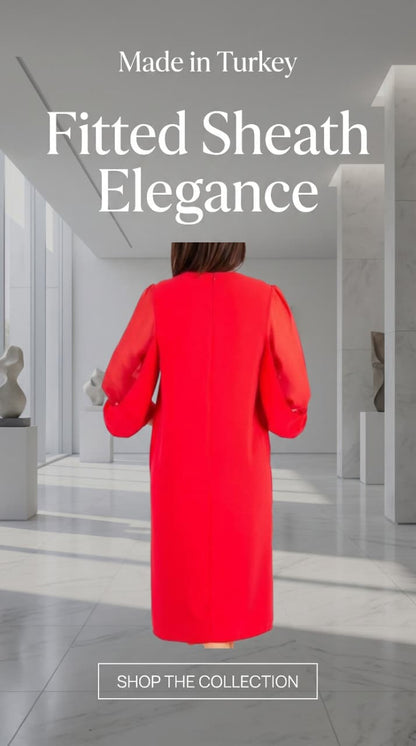 Tulle sleeves Dress - Red