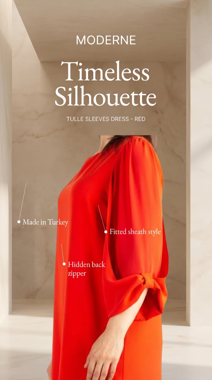 Tulle sleeves Dress - Red