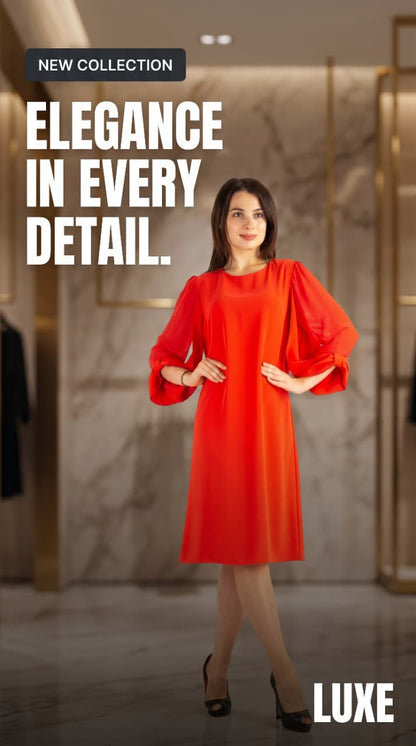 Tulle sleeves Dress - Red
