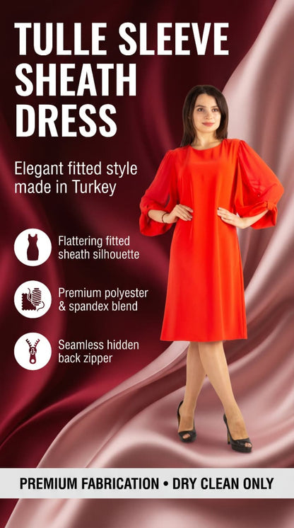 Tulle sleeves Dress - Red