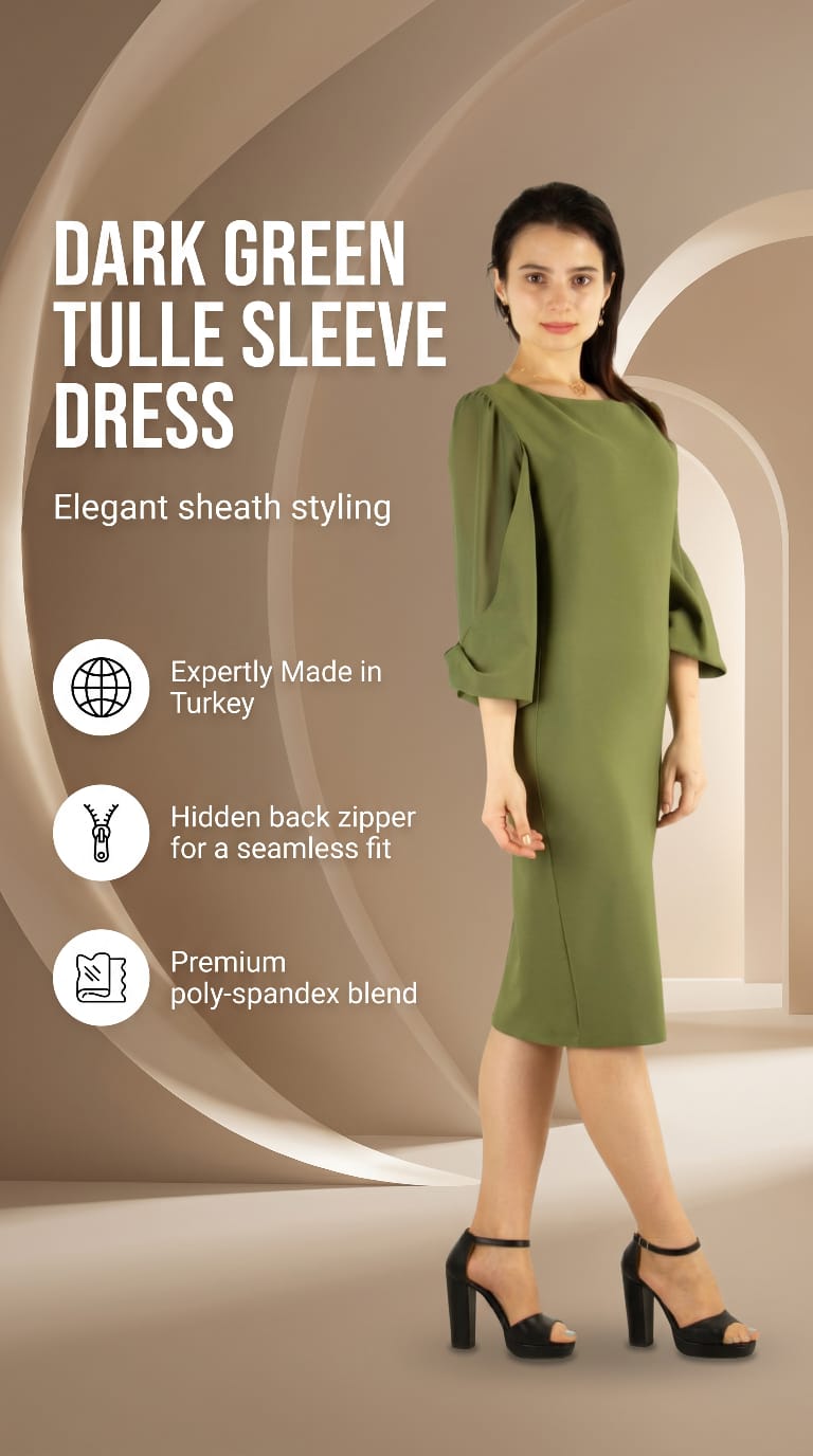 Tulle sleeves Dress - Dark Green