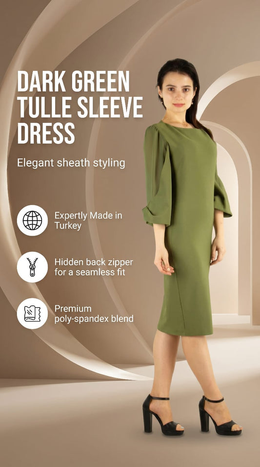 Tulle sleeves Dress - Dark Green