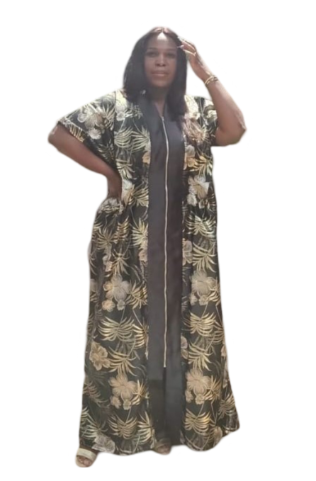 The Loveth Damask Kimono Dress - Black & Gold